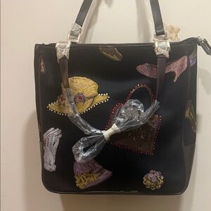 Vintage Embroidered Black Tote Bag